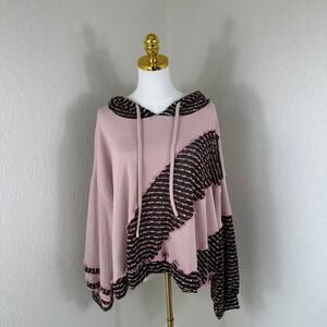 POL Hoodie Women Large Pink Brown Oversize Boho Patchwork Colorblock Cottagecore